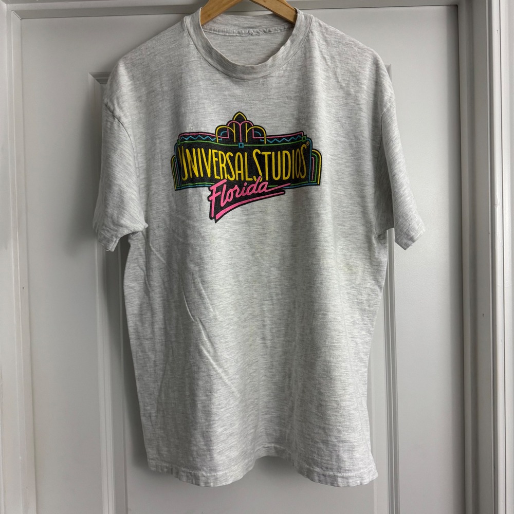 Vintage Universal Studios Florida T-Shirt Tee Neon Logo L